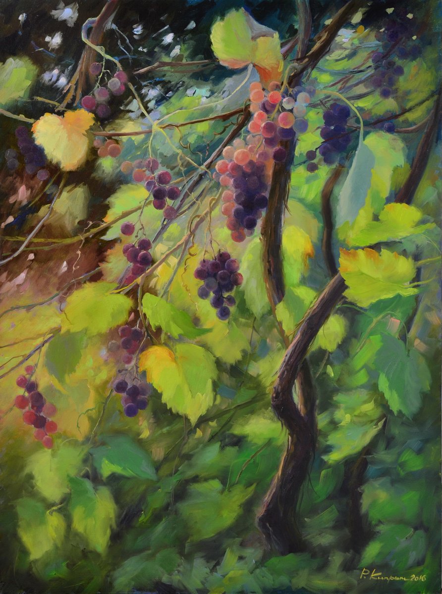 Photorealistic Landscape Oil Painting By Ruslan Kiprych, 24 X 31", Grape Vine, Original Artwork