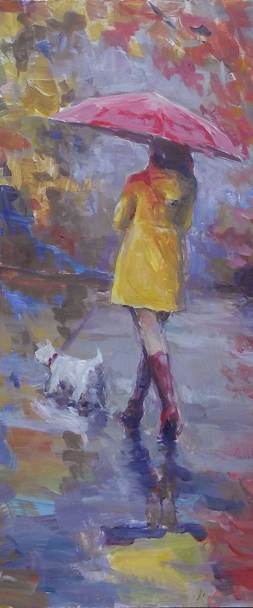 Walking, lady with umbrella by Vachagan Manukyan