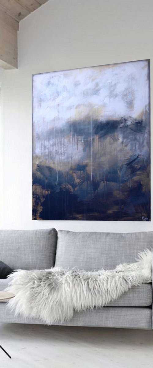 Large Abstract Painting. 100 x 80 cm. Original abstract on canvas. "Mostly Autumn" by Rumen Spasov