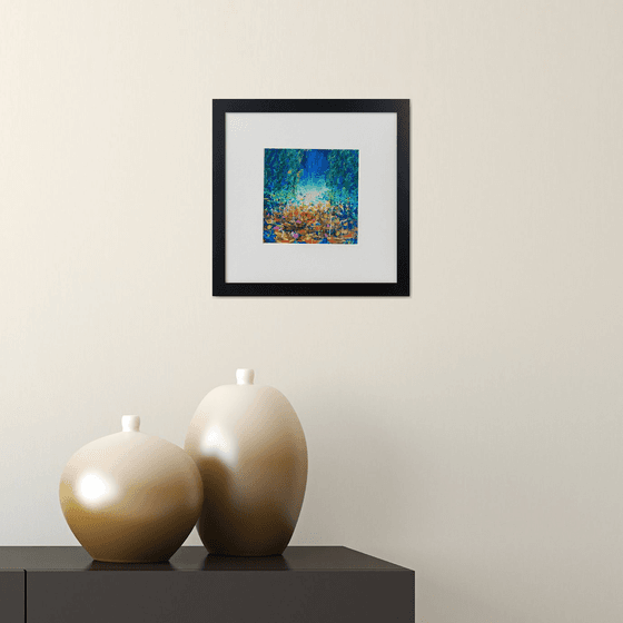 Deep Blue Waterlily pond framed