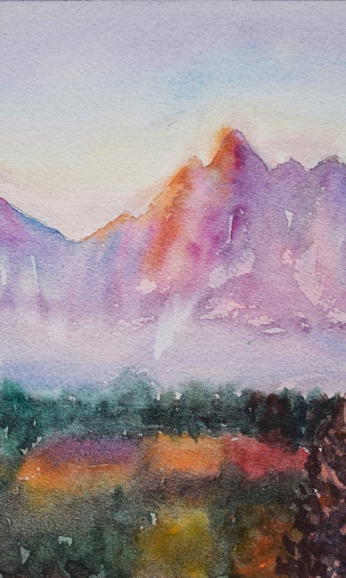 Mountains Painting, Fall Landscape Watercolor Painting, Slovak original wall art by Kate Grishakova