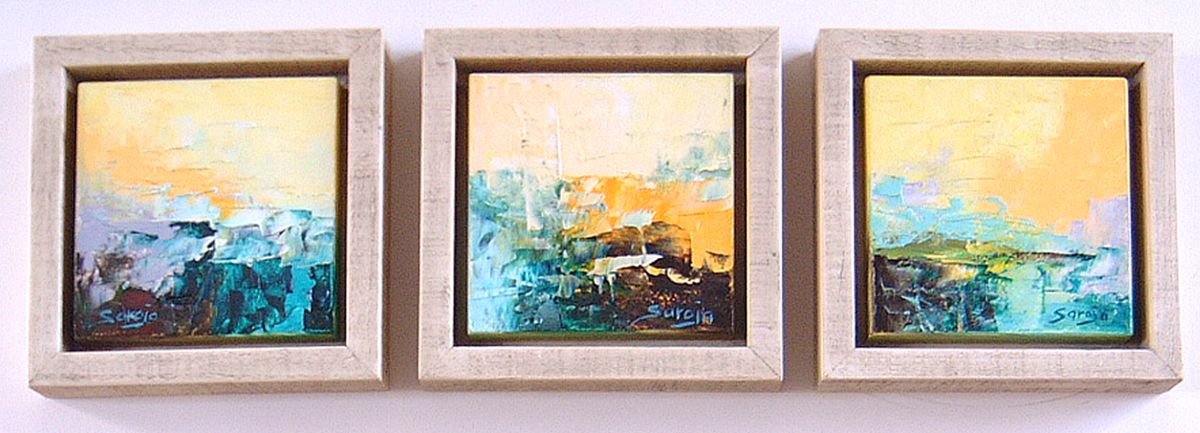 Abstract Landscape Oil Painting By Saroja Van Der Stegen, 17 X 6", 3 Salmon (Ref#:1090-C), Original Artwork