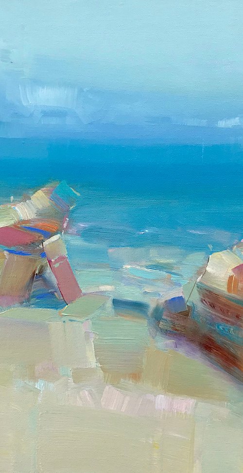 Boats on the Shore, Original oil painting, Handmade artwork, One of a kind by Vahe Yeremyan
