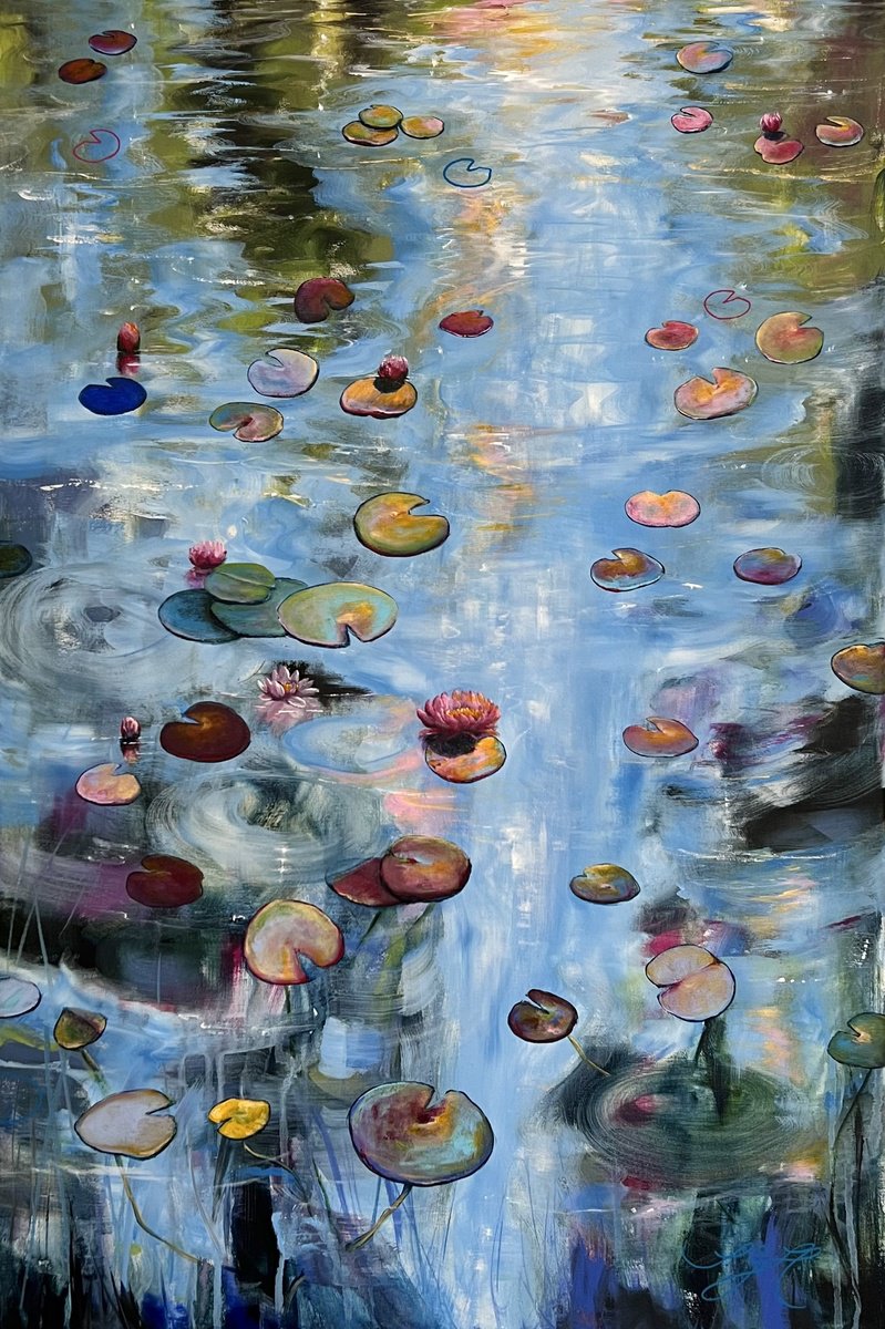 Impressionistic Botanical Acrylic Painting By Sandra Gebhardt-Hoepfner, 24 X 35", Floating 1, Original Artwork