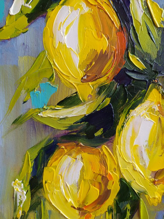 In lemon tones - lemon, oil painting, lemons oil painting, lemons on the tree, nature