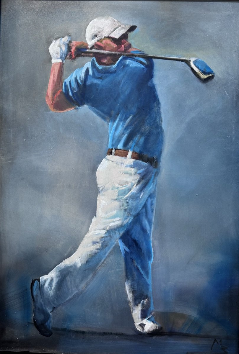 Expressive Portrait Oil Painting By Milan Baltic, 28 X 39", Open Championship 12, Original Artwork