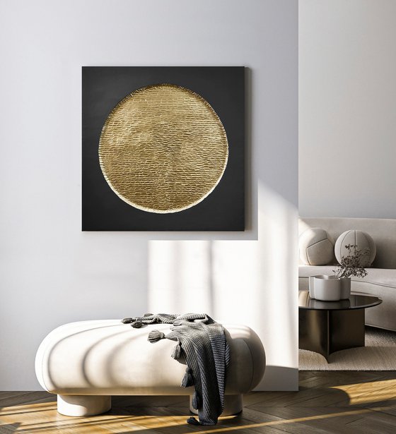 "Golden Black Mars" Abstract high textured