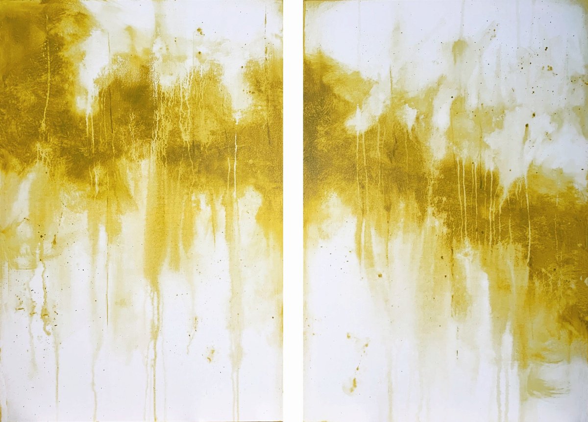 Yellow Ochre Abstract Oversize Diptych by Carol Wood