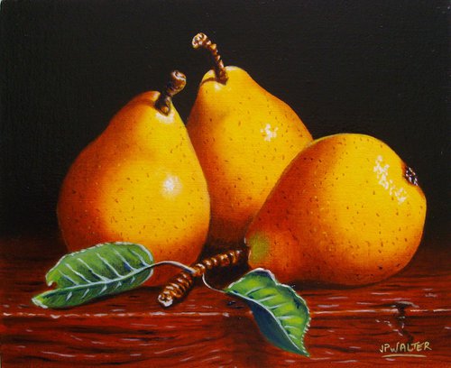 3 classic pears in chiaroscuro by Jean-Pierre Walter