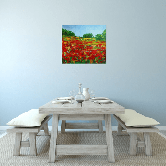 Poppies field... Flowering wildflowers... /  ORIGINAL ACRYLIC PAINTING