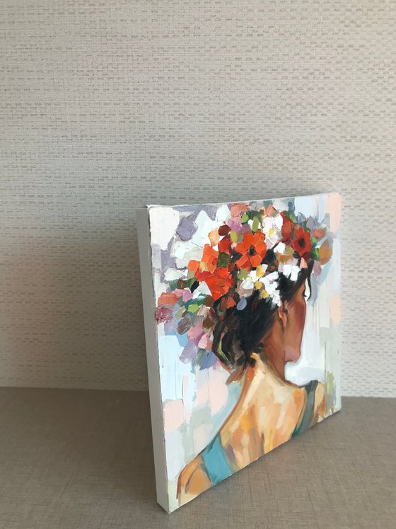 Woman with flowers 22x22cm