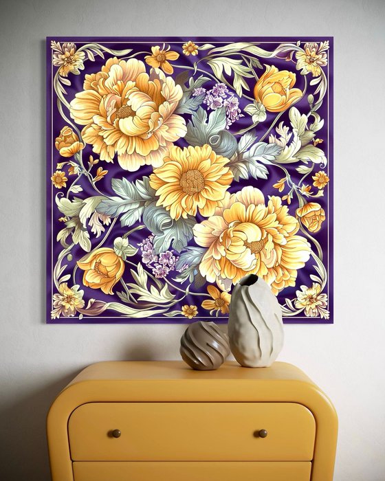 GOLDEN FLOWERS ON PURPLE SILK