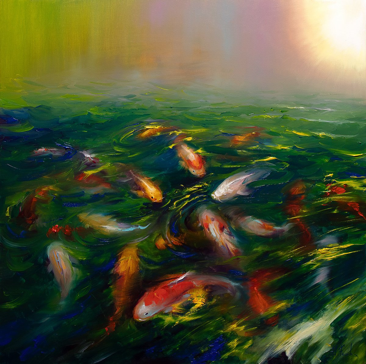 Koi fish in the pond by Bozhena Fuchs