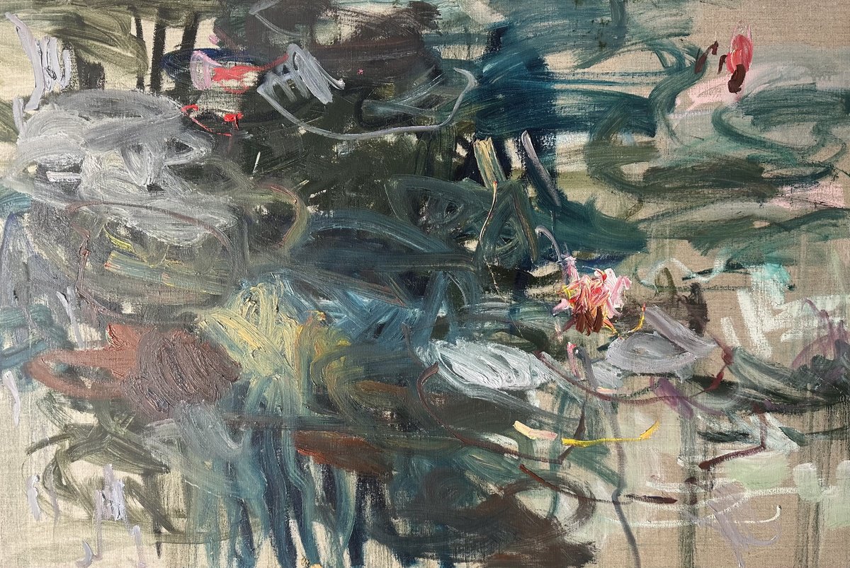 Expressive Abstract Oil Painting By Lilia Orlova-Holmes, 36 X 24", Reflections. An Autumn Pond, Original Artwork