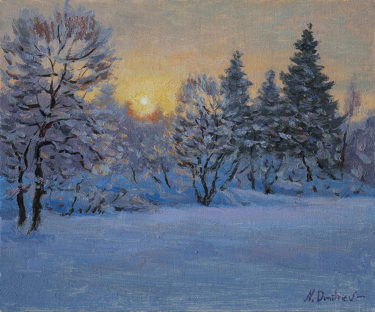 Cold Sunlight - original winter landscape, painting by Nikolay Dmitriev