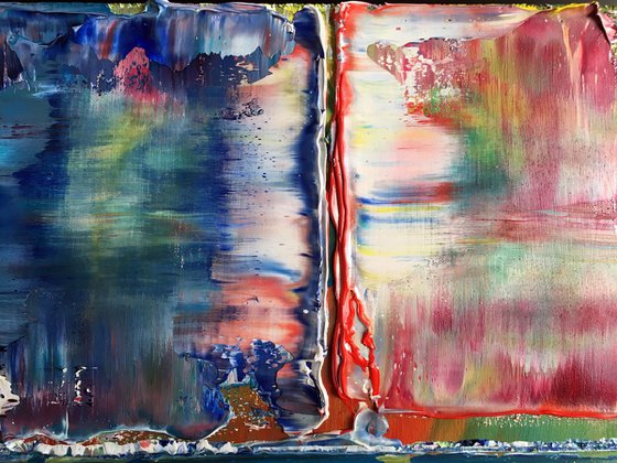 "Soulmates" - FREE USA SHIPPING - Original PMS Abstract Diptych Oil Paintings On Wood, Framed - 26" x 13"