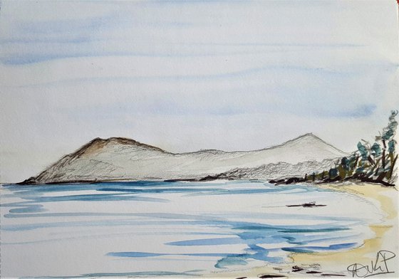 An Irish coastline - Bray head to the Sugarloaf- a watercolour and pencil study