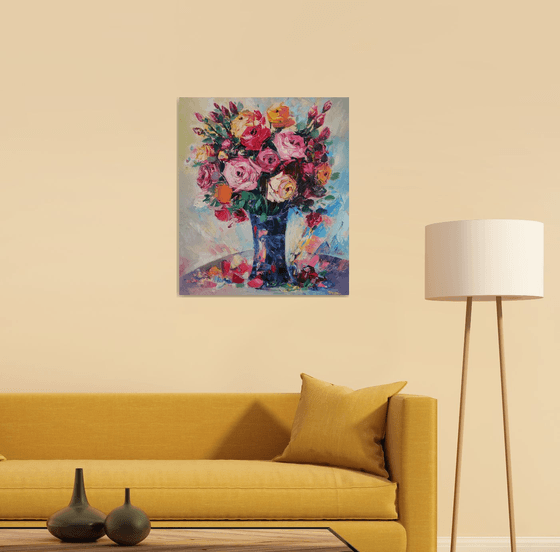Colorful roses (60x70cm, oil painting, ready to hang)