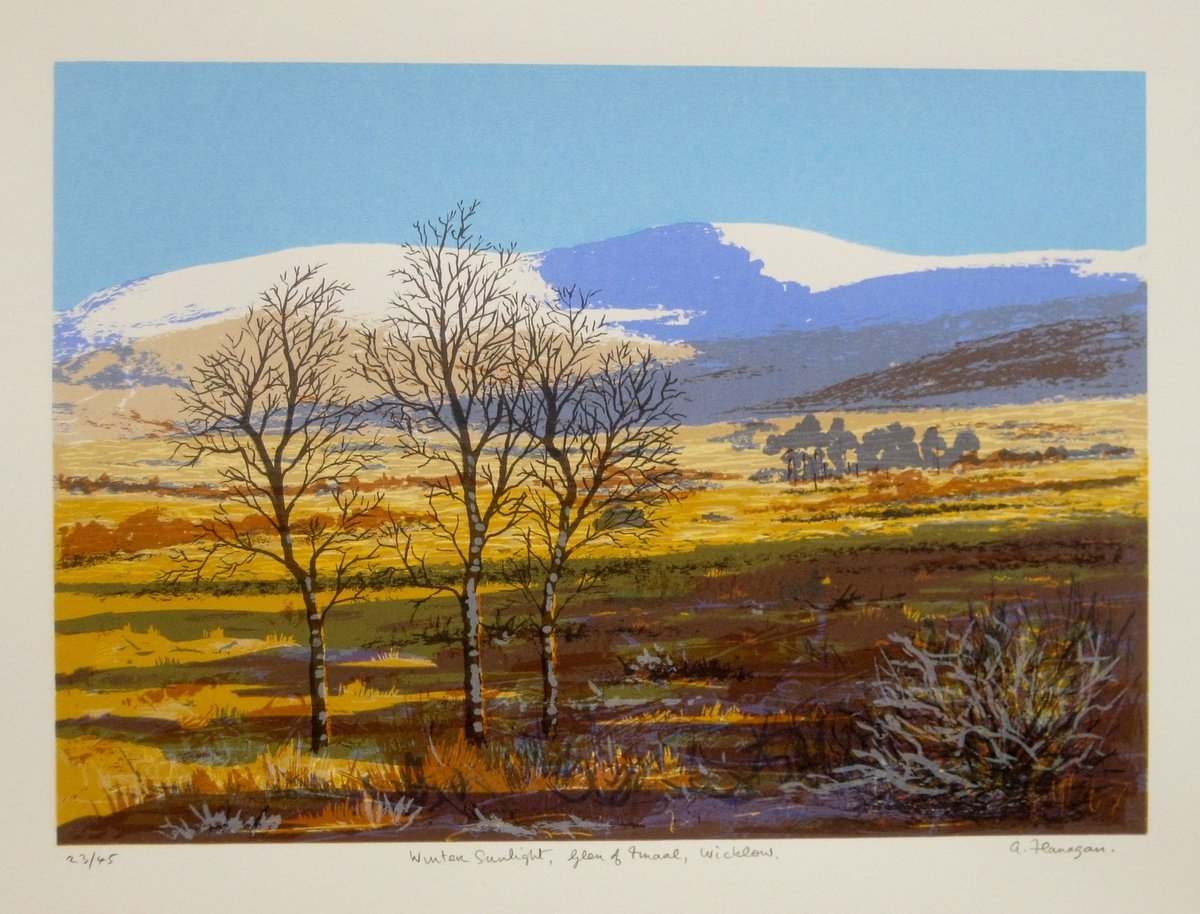Impressionistic Landscape Screenprint By Aidan Flanagan Irish Landscapes, 17 X 13, Winter Sunlight, Glen Of Imaal, Artfinder