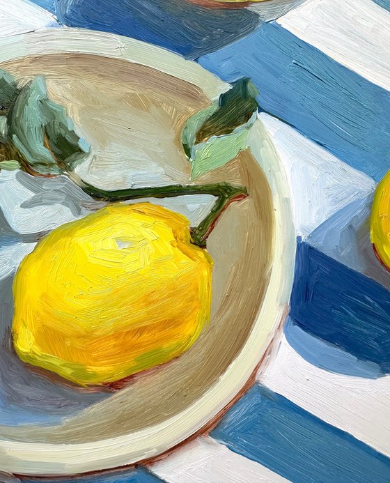 lemon on blue stripes