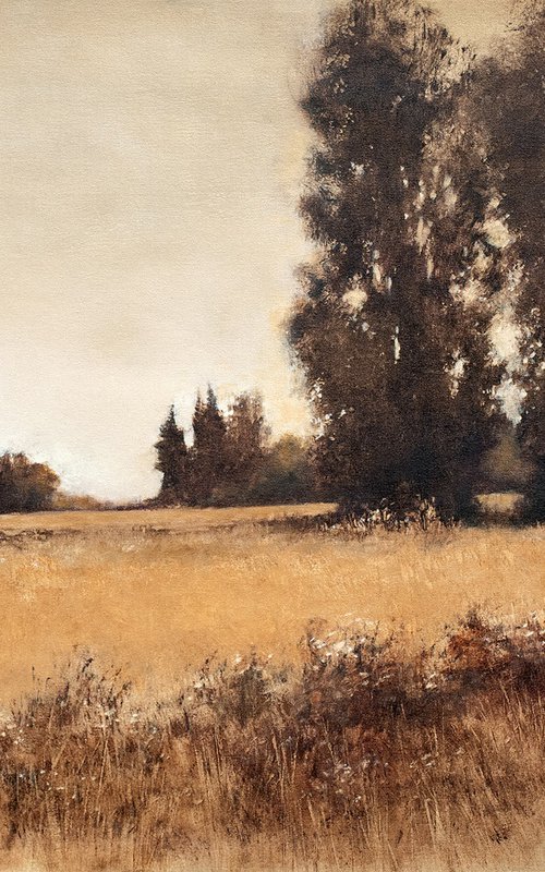 Summer Afternoon 220812, Tonal landscape and trees impressionist oil painting by Don Bishop