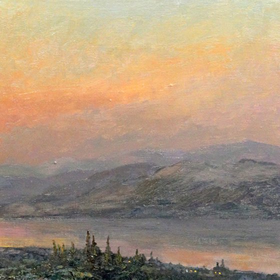 Romantic sunset view in Crete Greece. Oil painting