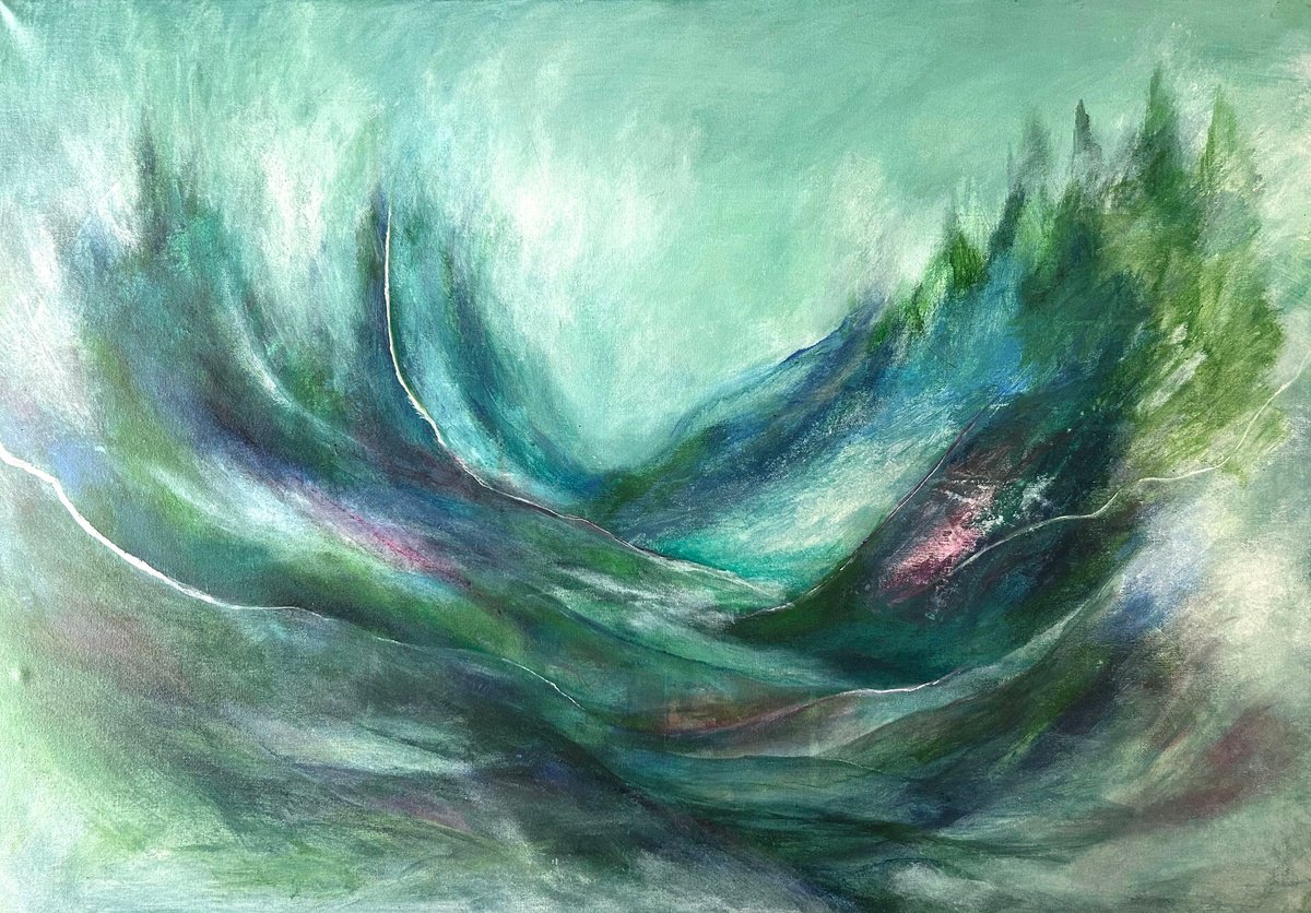 Abstract Acrylic Painting By Sapna Sharon, 39 X 28", Rhythm Of Nature, Original Artwork