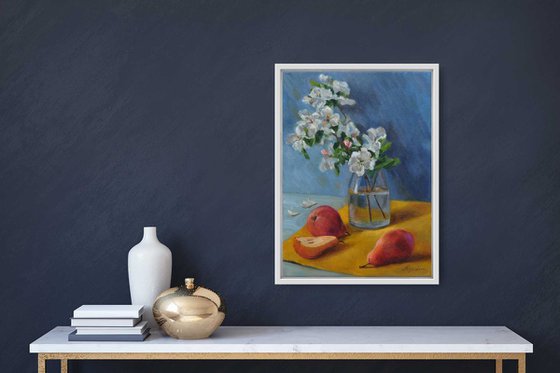 Spring flowers and pears original oil painting