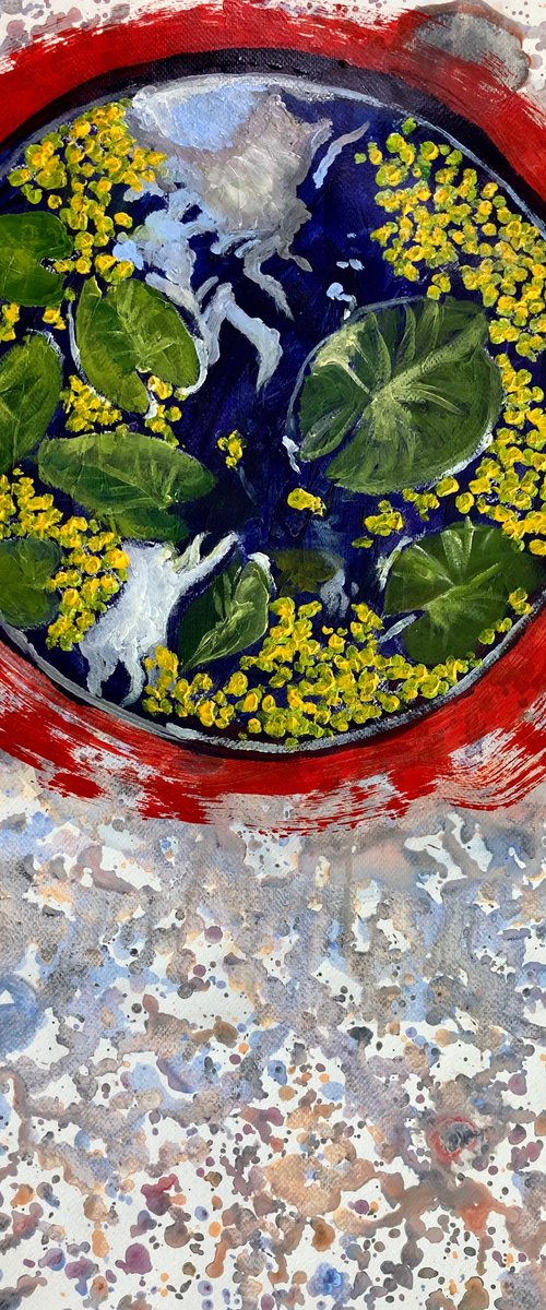 Enso with lotus leaves & duckweed by John Cottee