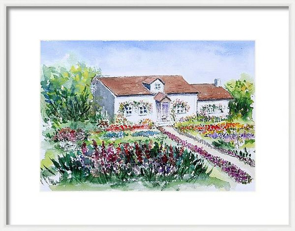 Countryside cottage - Watercolor painting 11.1x 8.25 by Asha Shenoy