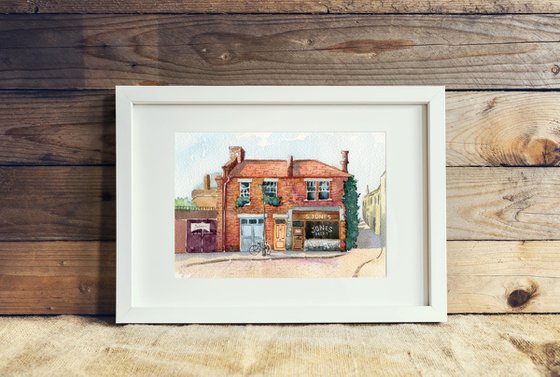 Cozy brick house in a provincial town. Original watercolor artwork.