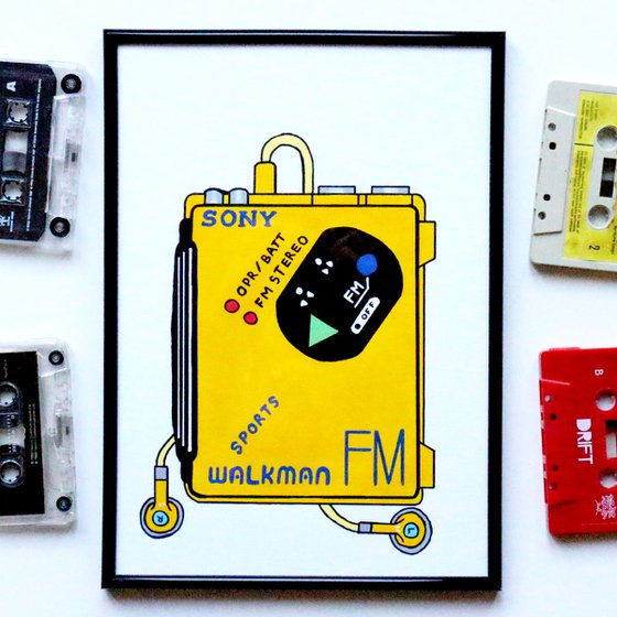 Sony WM-F5 Walkman - Retro Pop Art Painting On Unframed A4 Paper