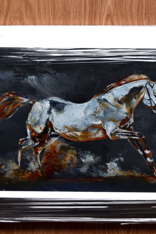 Wild and free / Framed Horse painting / Modern Equine Contemporary by Anna Sidi-Yacoub