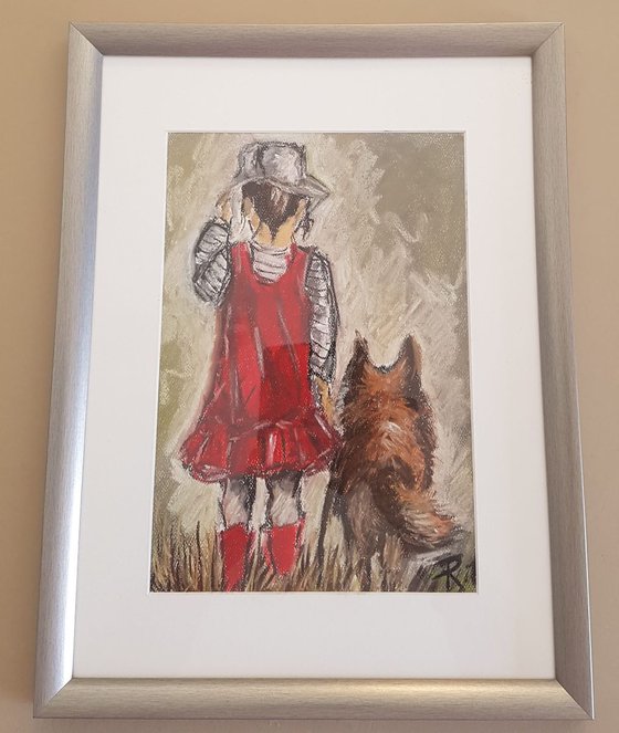A girl with her dog 22.9*30.5 cm