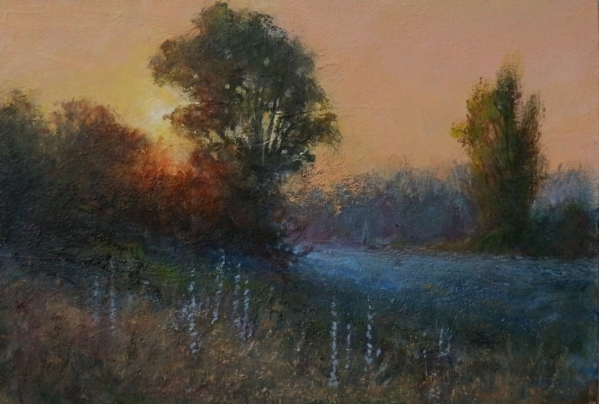 Impressionistic Landscape Acrylic Painting By Gerard Kramer, 7 X 5, Low Light, Original Artwork