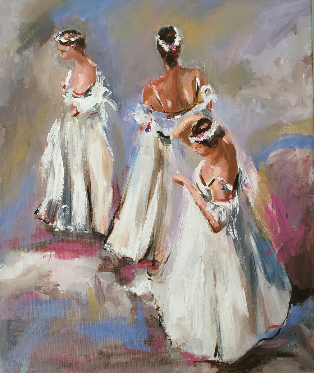 Behind the Scenes Ballerina painting-Ballet painting by Antigoni Tziora