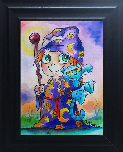 Halloween Art -' The Wizard's Cat' by Andrew Alan Johnson