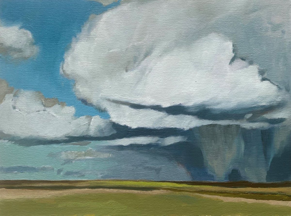 Impressionistic Landscape Oil Painting By Bohdan Vykhrenko, 16 X 12, Gray Clouds, Original Artwork