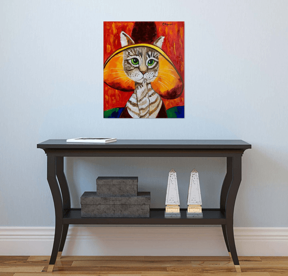 Cat - thinker at in a hat,  inspired by Amedeo Clemente Modigliani