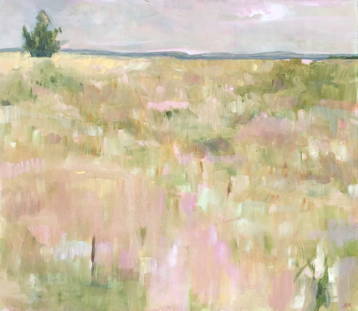 Impressionistic Landscape Oil Painting By Sandra Haney, 31 X 28", Plateau In Summer, Original Artwork
