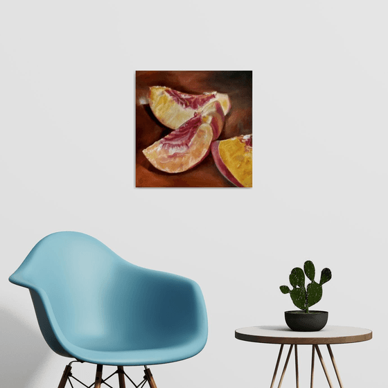 Peach slices, 50x50 cm. (Ready to hang)