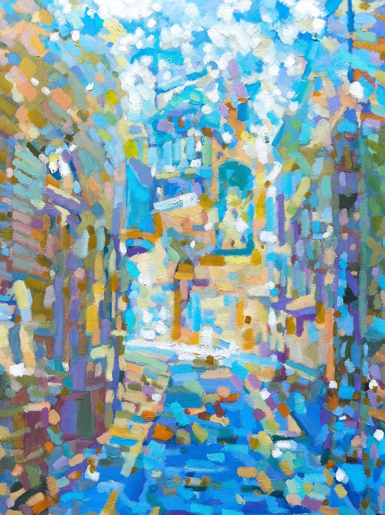 Street scene, Gozo, oil painting