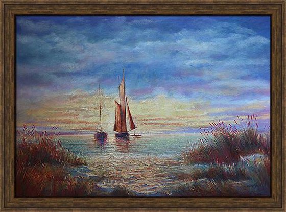 Sunrise in the Bay:linen, oil, 79x109