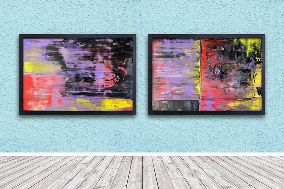 "We Want It All" - FREE USA SHIPPING - Original PMS Abstract Diptych Acrylic Paintings On Plexiglass, Framed - 76" x 26"