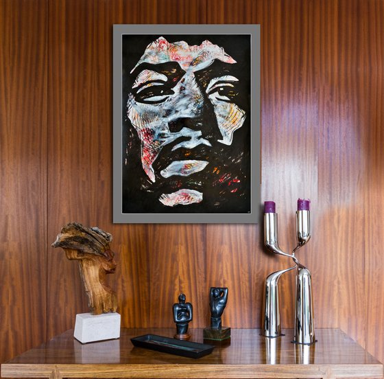 Jimi Hendrix Portrait - Vibrations Mixed Media Modern New Contemporary Abstract Art