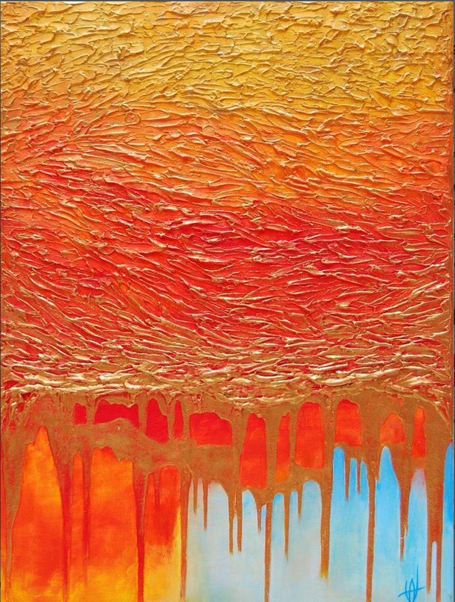 Abstract Acrylic Painting By Vanada Abstract Art, 24 X 31", Glorious Sunset, Original Artwork