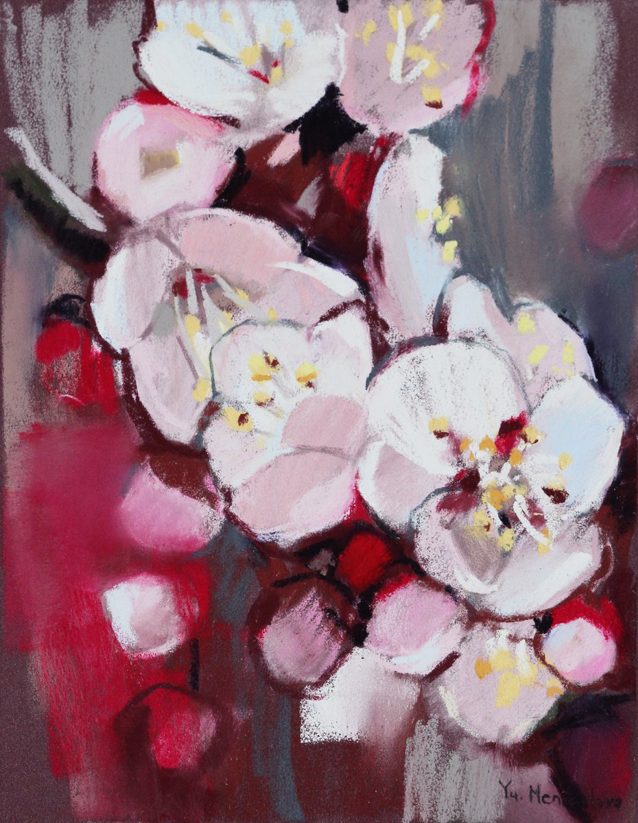 Floral - Apple bloom - Original painting by Yuliia Meniailova