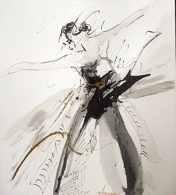 Ballerina  ink drawing series-Figurative drawing on paper