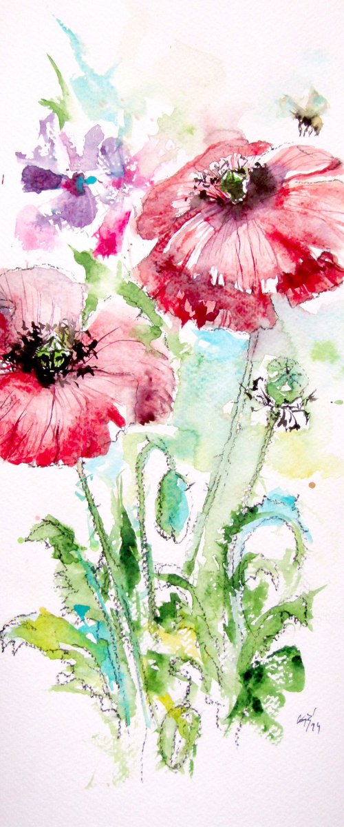 Red poppies with bee by Kovács Anna Brigitta