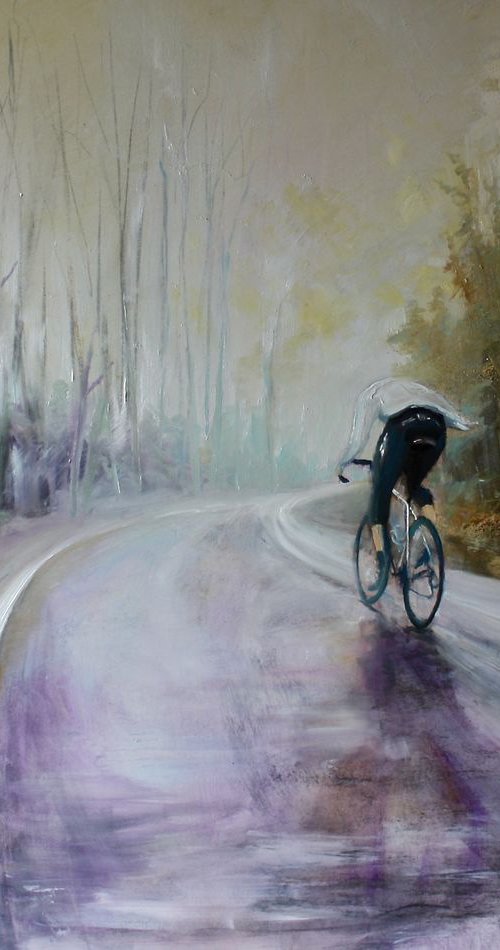 The Climb II (Cycling Painting) by Simon Jones